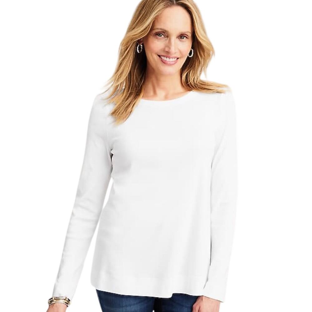 J. Jill Perfect Pima High Low Long Sleeve Tee, 100% Pima Cotton, White, Large